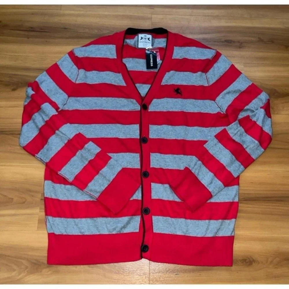 Mens NWT‎ Express Stripe Casual Cardigan Sweater